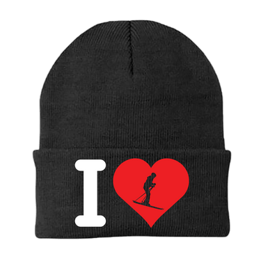 I Love Skiing Embroidered Beanie
